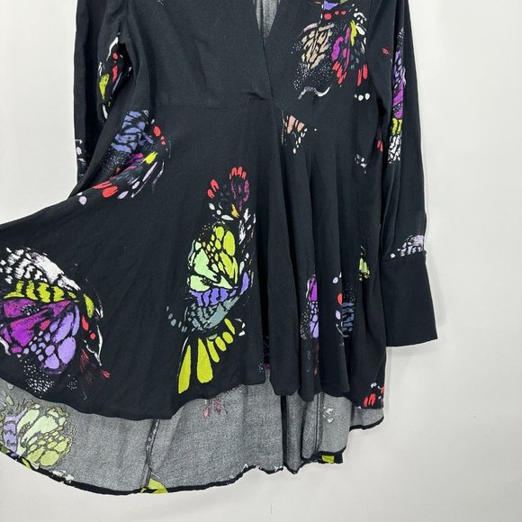 Free People Boho Womens Field Of Butterflies Tunic Top Long Sleeve Hi Low Sz XS - Picture 8 of 12